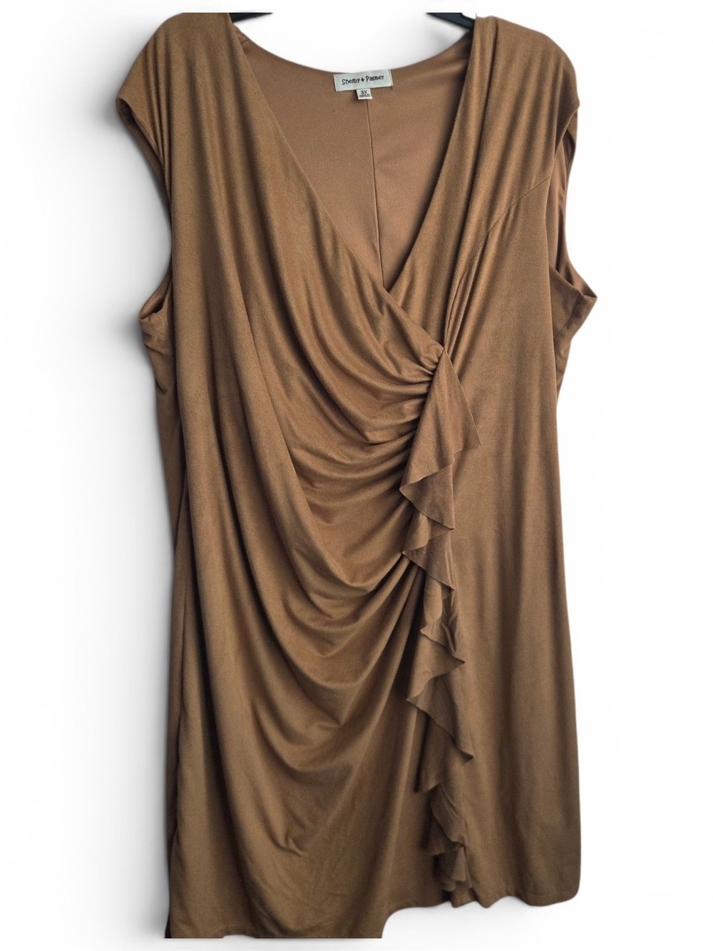 Brown Ruffle-Front V-Neck Women's Dress Western